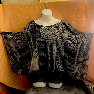 Black and Gray Sheer butterfly style blouse with black lace bottom fitted